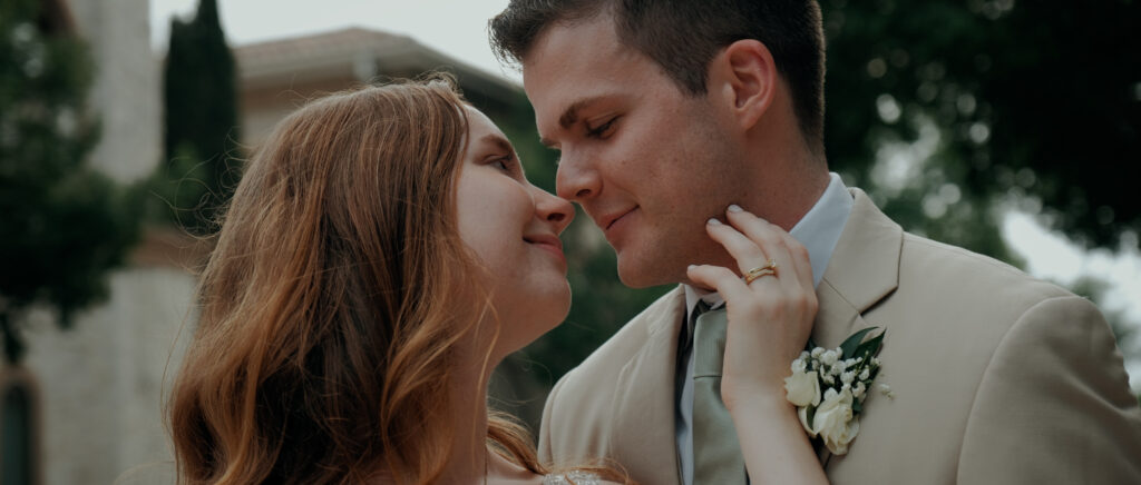 Dallas Wedding Videographer | Ryleigh and Noah | Aristide in Colleyville, TX - close up couple looking into each other's eyes 