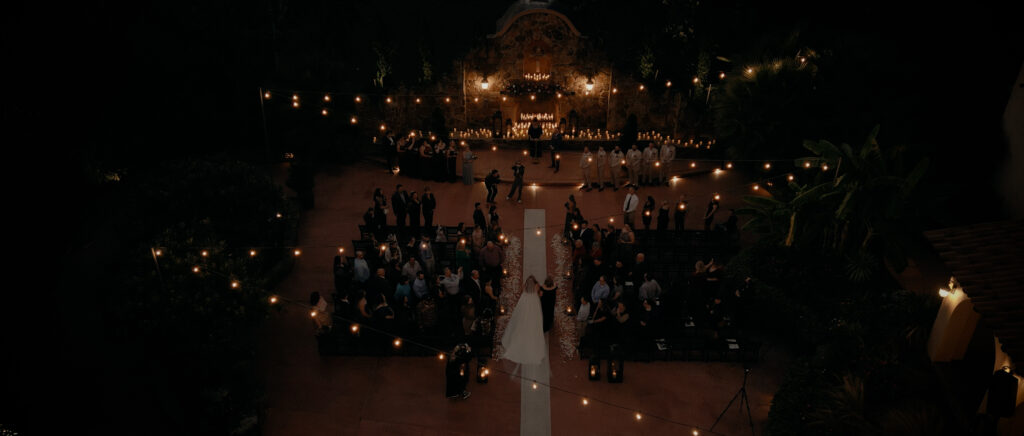 Videography for Wedding Dallas | Houston Wedding Videography | Amanda and Jacob | - bird's eye view of bride walking down aisle